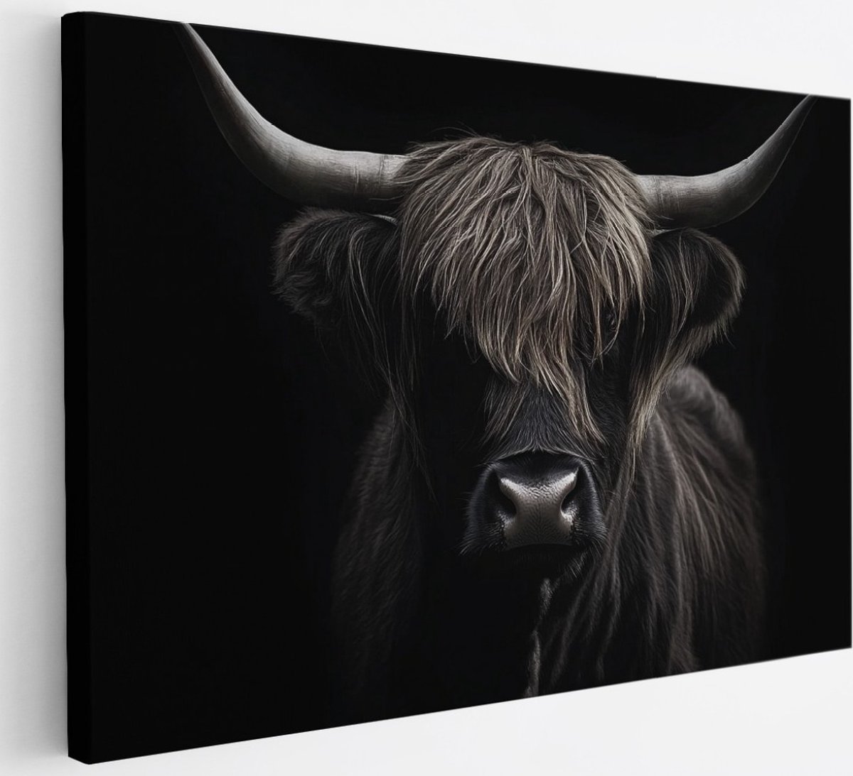 Saammp Canvas Schilderij - Schotse hooglander koe - Portret - natuur - 30x20 - Foto op canvas - Wanddecoratie - Muurdecoratie Woonkamer - Slaapkamer decoratie - Canvas Print Multicolor