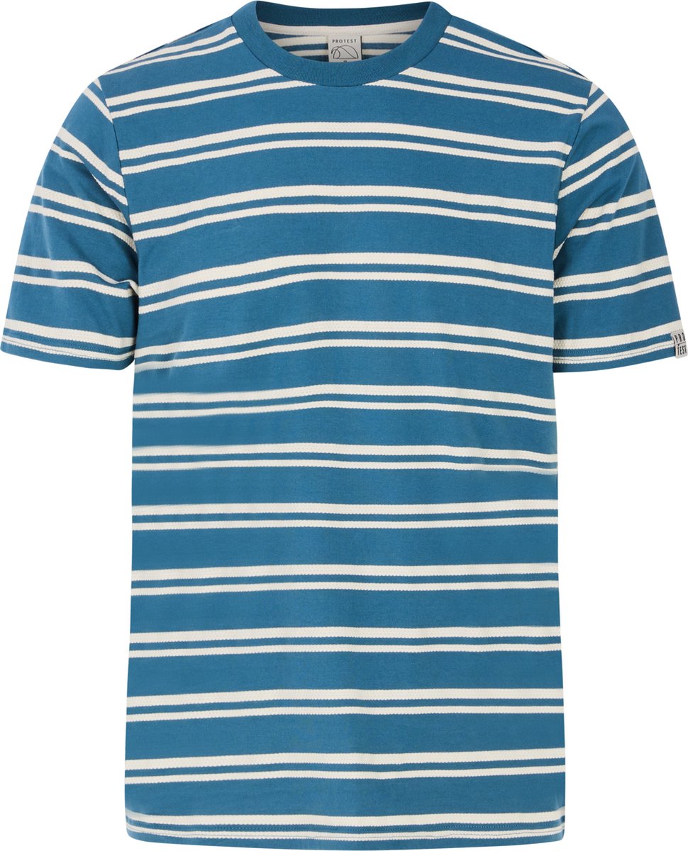 Protest Prtguino – T shirt Heren – Korte mouwen – Ronde hals – Gestreept Blauw