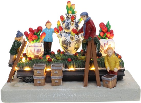 Santaville - Flower Parade with Delft Blue Vases with LED polyresin...