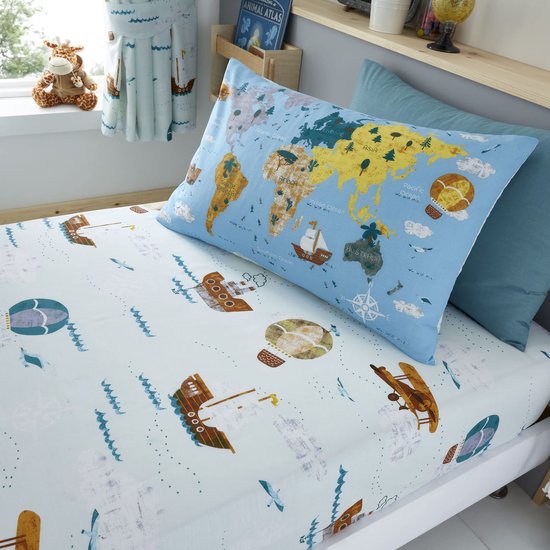 Happy Linen Company Meisjes Jongens Kids World Explorer Blauw Gewatteerde Throwover