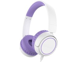 StayPowered Koptelefoon - Veilig & Comfortabel voor Kinderen - 85dB Geluidslimiet - Zacht Memory-Schuim - Ergonomisch Ontwerp - Opvouwbaar & Duurzaam - Verstrengelvrij Kabel - Universele Compatibiliteit - Wit/Paars - Levering Sneller dan Aangegeven!