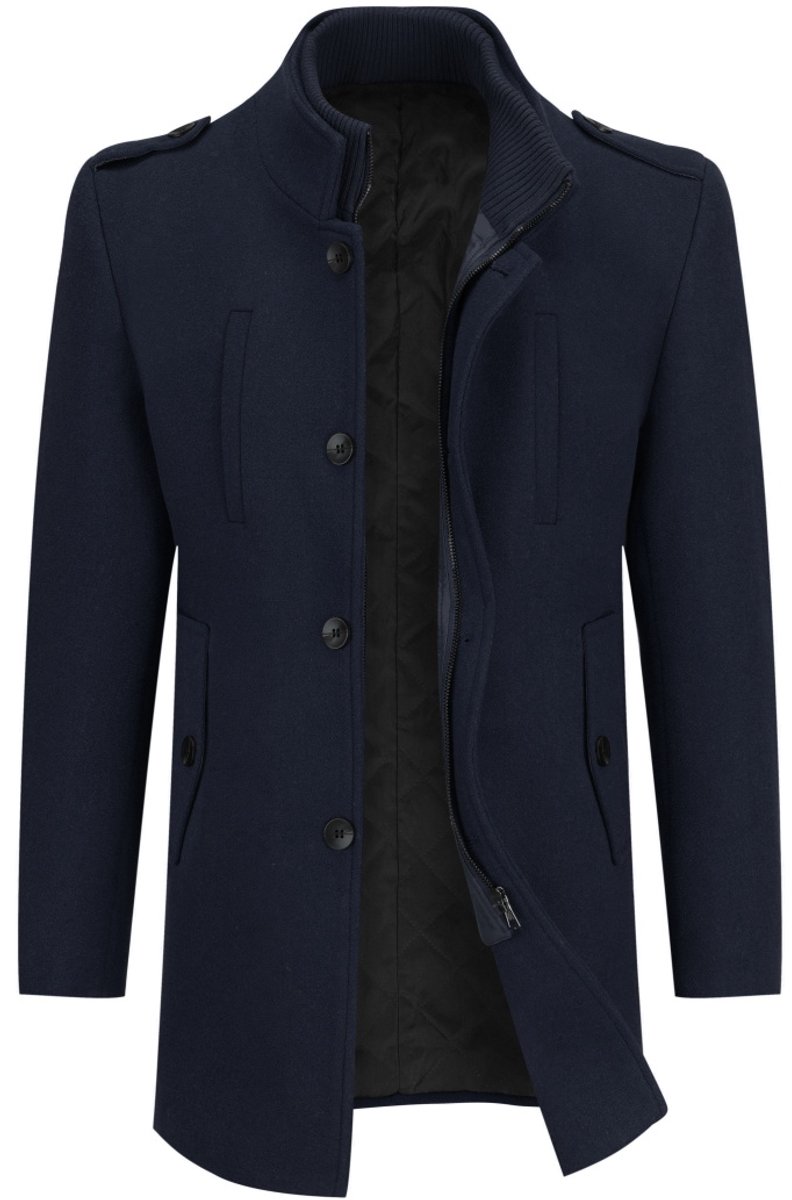 Allthemen Heren Wollen Winterjas met Opstaande Kraag - Kort Gevoerd Winterjack - XL