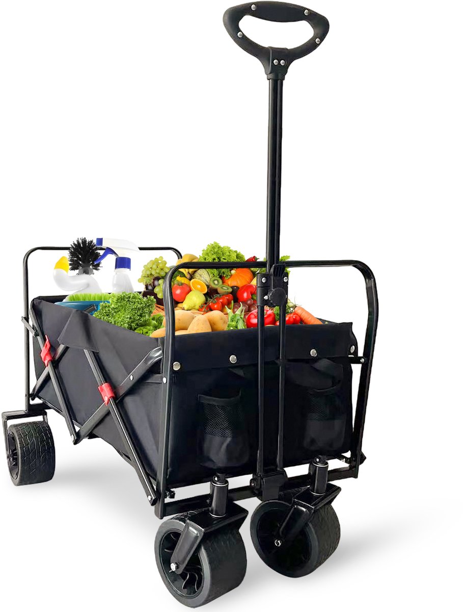 IvoQ Premium Bolderkar Opvouwbaar - Extra Degelijk & Hoge Kwaliteit - 120KG Draagkracht - Brede Wielen - Zwart