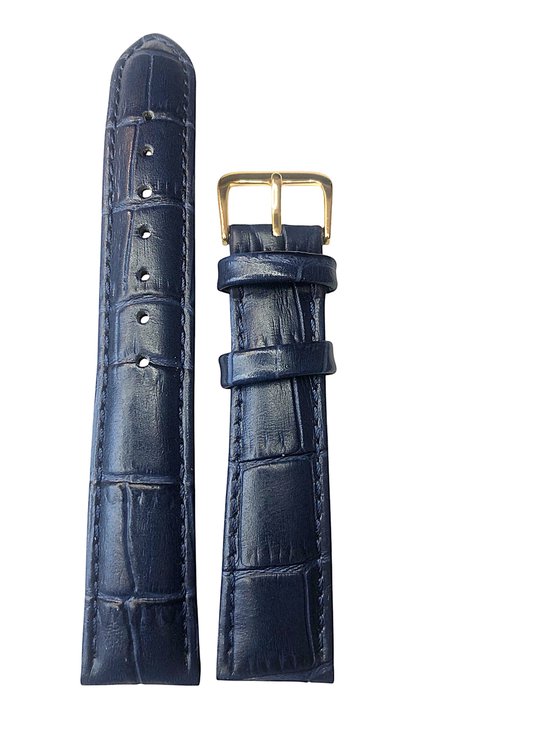 Bracelet de montre-bracelet de montre-24mm-bleu-cuir véritable-rempli-croco-souple-boucle couleur or- 24 mm