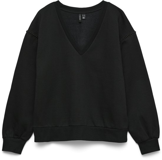 Pull Vero Moda Vmdaisy Pearl col V, noir/perles sur les manches, taille M (femme), réf. 10338099