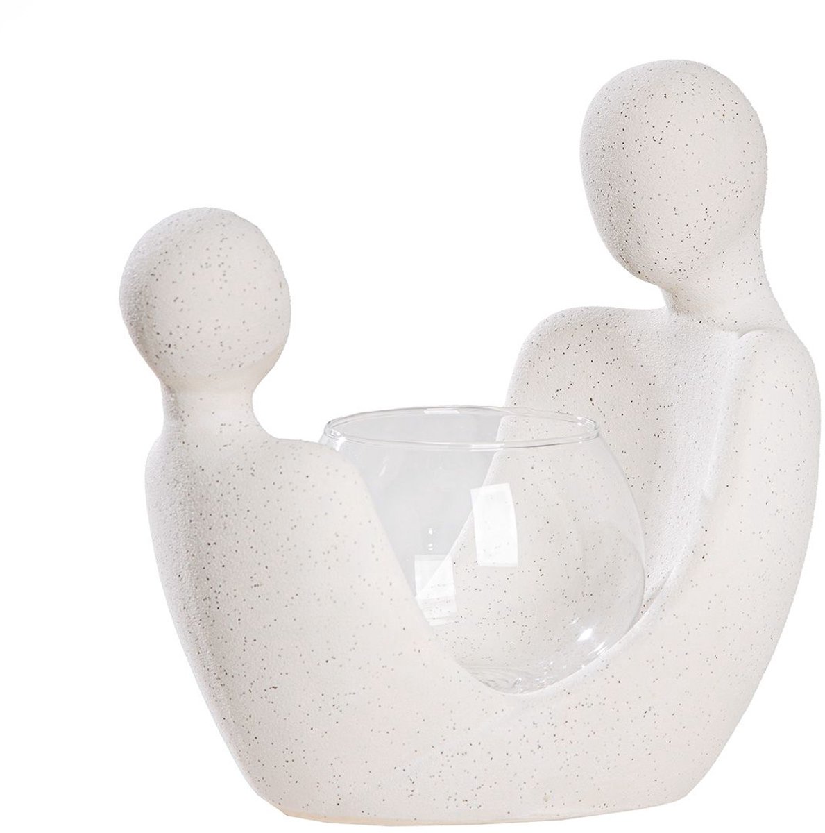 Wij samen waxinelicht houder liefde - 12x20x19 cm - glas en keramiek - creme