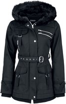 Gothicana Zwarte winterjas met tailleriem - Dames - M