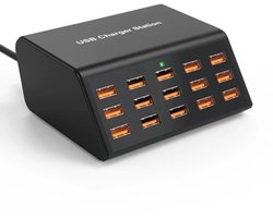 USB oplaadstation - Station USB 100W - 15 poorten station - Charger station - Multi-port oplader - 20A (2.4 single port output) - Apple, Android - EU