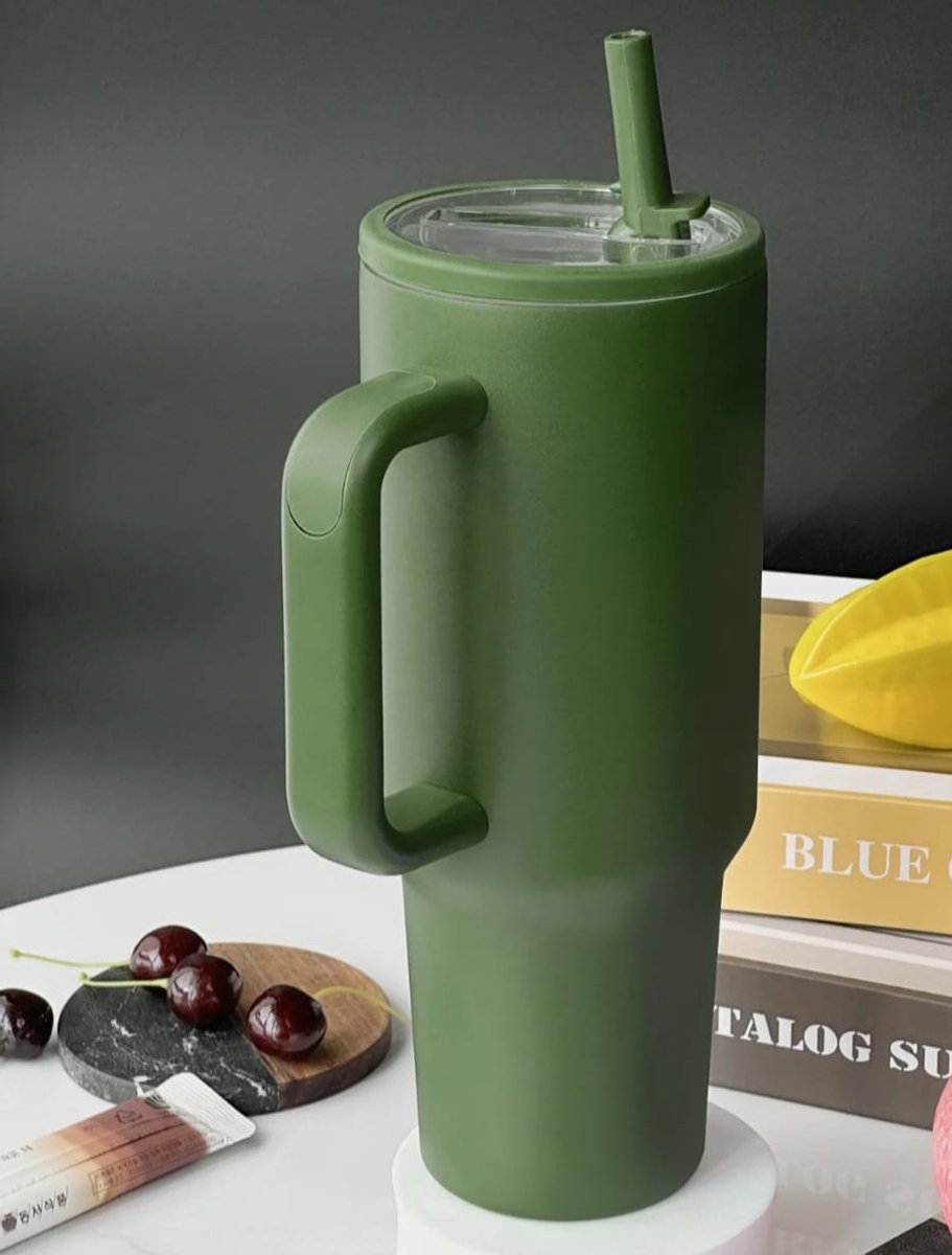 Drinkbeker - Lekvrij - Leger Groen - 1200ML - 1 Liter - Tumbler - Thermosbeker - RVS - Voor Warm en Koude Dranken