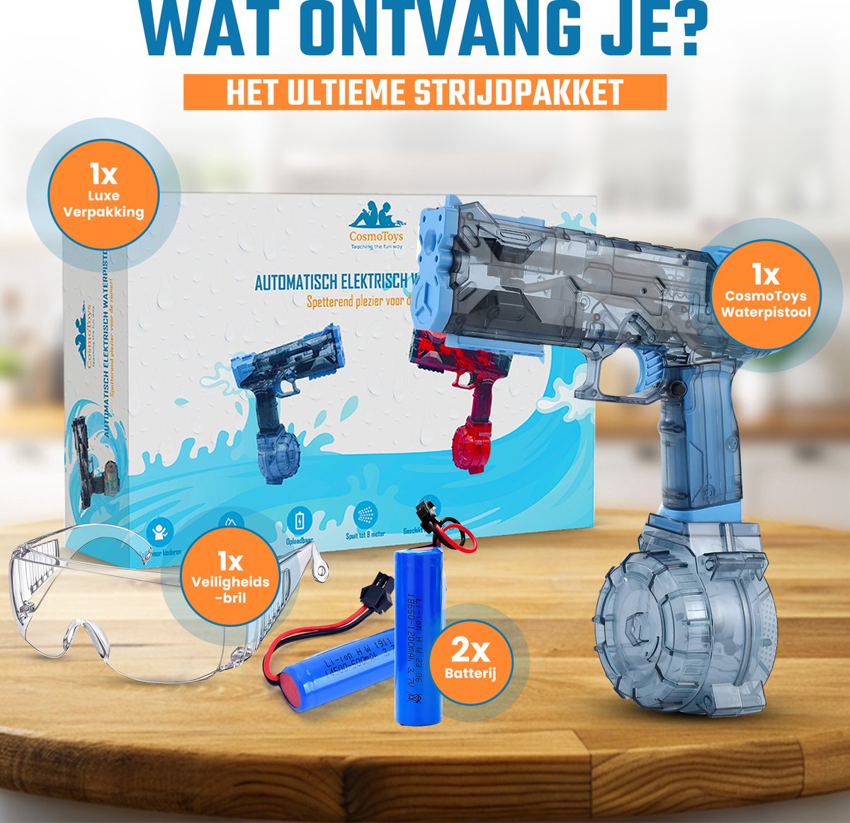 CosmoToys Waterpistool - Elektrisch - Waterspeelgoed - 8 Meter Bereik - Inclusief 2 Accu's - USB Oplaadbaar - Blauw — afbeelding 4