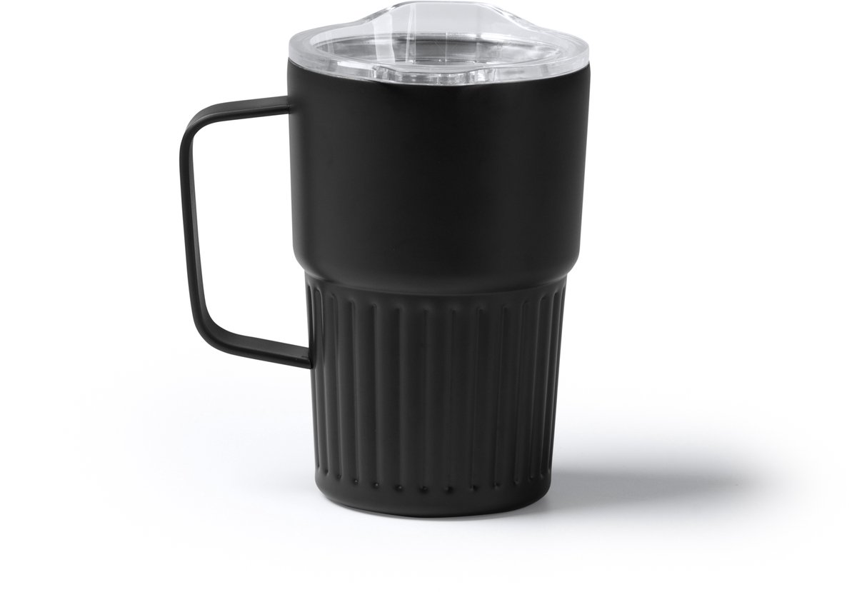 Stamina - Retro - 450ml - Zwart - Gerecyclede 304 RVS Thermosbeker met Handvat - Drinkbeker To Go - Tumbler - Mug - Thermosbeker - Thermosfles - Thermoskan - Drinkfles - Geschikt voor warme en kouden dranken
