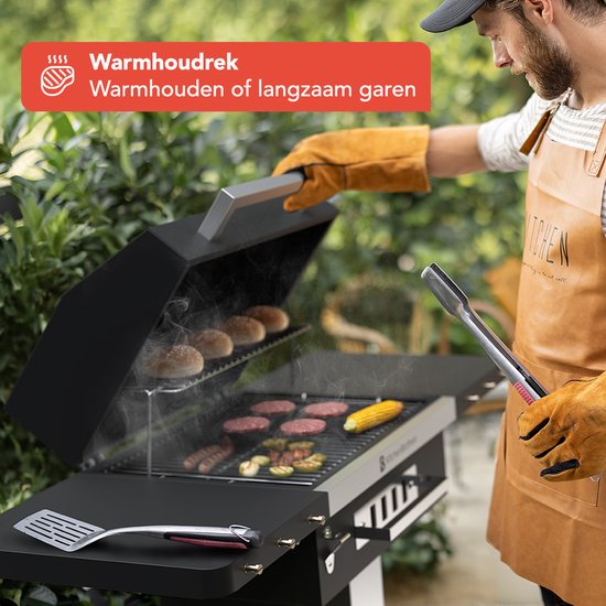KitchenBrothers Houtskool BBQ - Barbecue Staande Grill - met Wielen - RVS Grillrooster - Houtskool Barbecue met Deksel - Zwart van KitchenBrothers — afbeelding 5