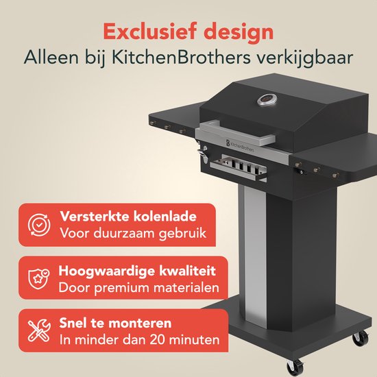 KitchenBrothers Houtskool BBQ - Barbecue Staande Grill - met Wielen - RVS Grillrooster - Houtskool Barbecue met Deksel - Zwart van KitchenBrothers — afbeelding 3
