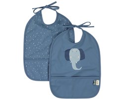 Trixie Afwasbaar slabbetje 2-pack Mrs. Elephant - Slab voor kinderen - 100% Recycled Polyester - Eenvoudig schoon - Blauw