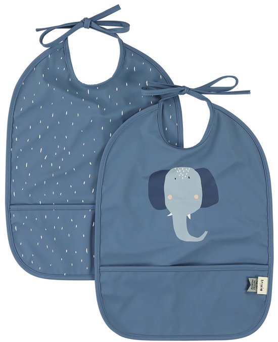 Trixie Bavoir imperméable 2-pack - Mrs. Elephant - Bavoir pour enfants - 100 % polyester recyclé - Facile à nettoyer - Bleu