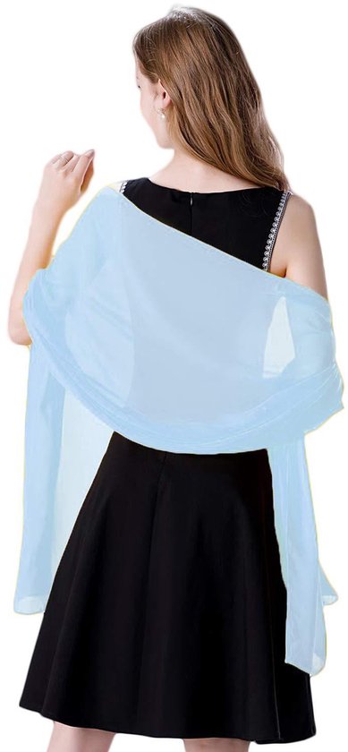 Sjaal Dames - Omslagdoek - 175x70 cm - Zacht & Huidvriendelijk - Glans Van Zijde - Dunne Omslagsjaal - Modesjaal - Zachte Chiffon Sjaal- Stola - Neksjaal - Dames Sjaal - Omslagdoek Sjaal Lang Satijn - Cadeautje - Elegante - Lichtblauw - 175*70cm