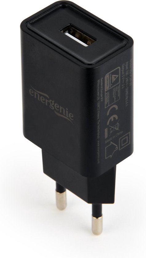 USB thuislader met 1 poort - recht - 2,1A / zwart