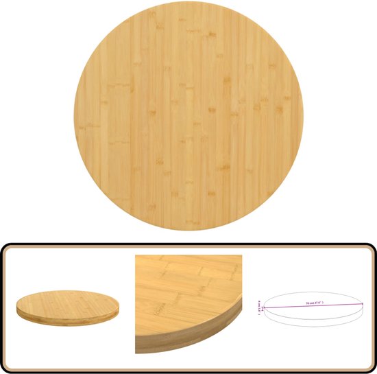 Tidyard Meubelplaat, tafelblad houten vervangend tafelblad, bamboemeubel, bamboetafelblad, 60 x 2,5 cm (diameter x D) voor eettafel, salontafel, tuintafel