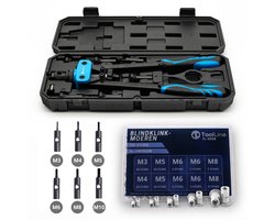 ToolLine® - Blindklinkmoertang – Inclusief 100 blindklinkmoeren - Geschikt voor M3, M4, M5, M6, M8, M10 - Blindklinkmoerentang
