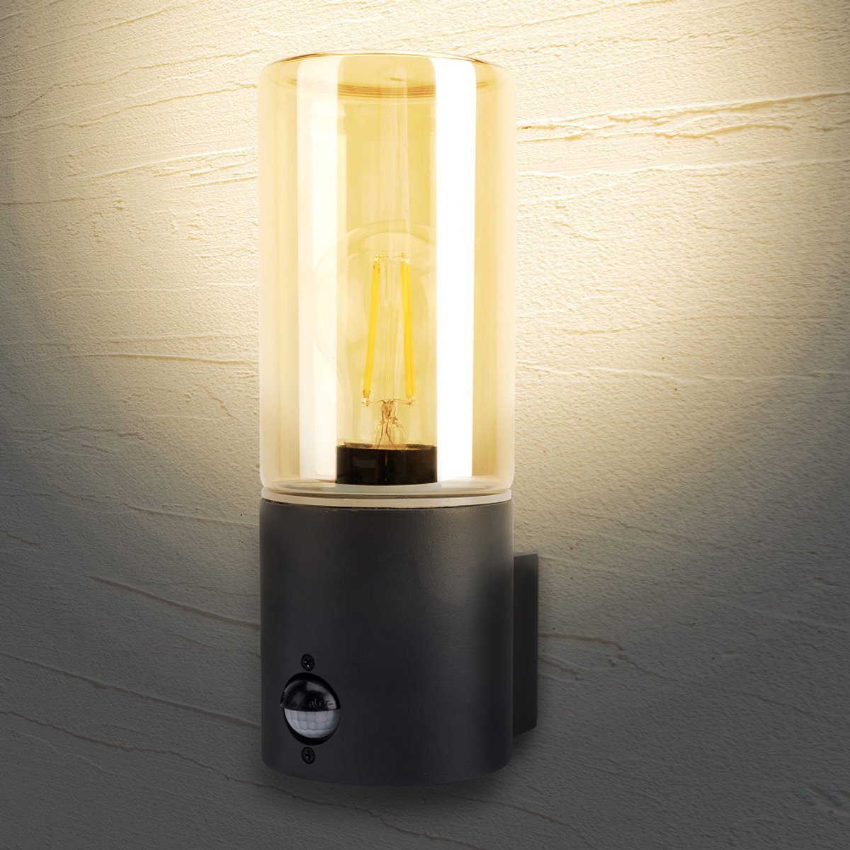 Integral wandlamp Winchester Donkergrijs IP54 voor 1x LED lamp | met sensor Buitenlamp | E27 | Max 20W LED