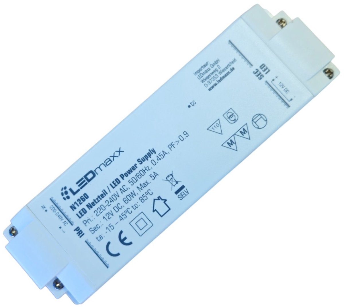 LEDmaxx LED driver 230V-12Vdc 60W max 5A Transformator | 60 watt | 163x43x29 mm