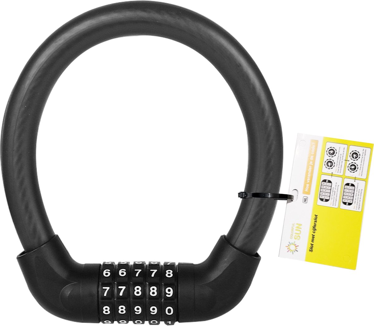 Colorful Sun® Fietsslot met cijferslot - Ø17,2mm / 40 cm - 1 stuk - Kabelslot Fiets - Fietssloten electrische fietsen - Cijferslot - Code Kabelslot - Cijfercombinatieslot - Slot met Code - Zwart – foto 8