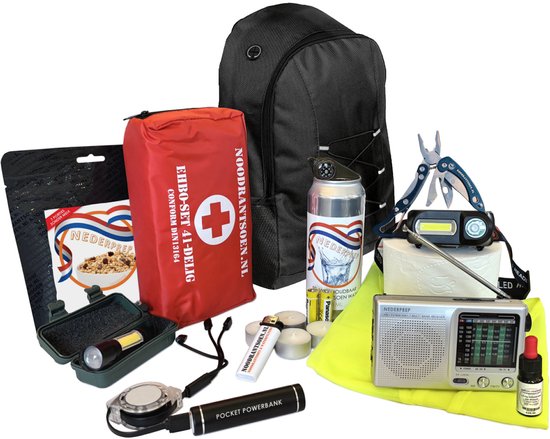 Tip: noodpakket met noodrantsoen, zaklamp, noodradio en EHBO kit (Denk vooruit)