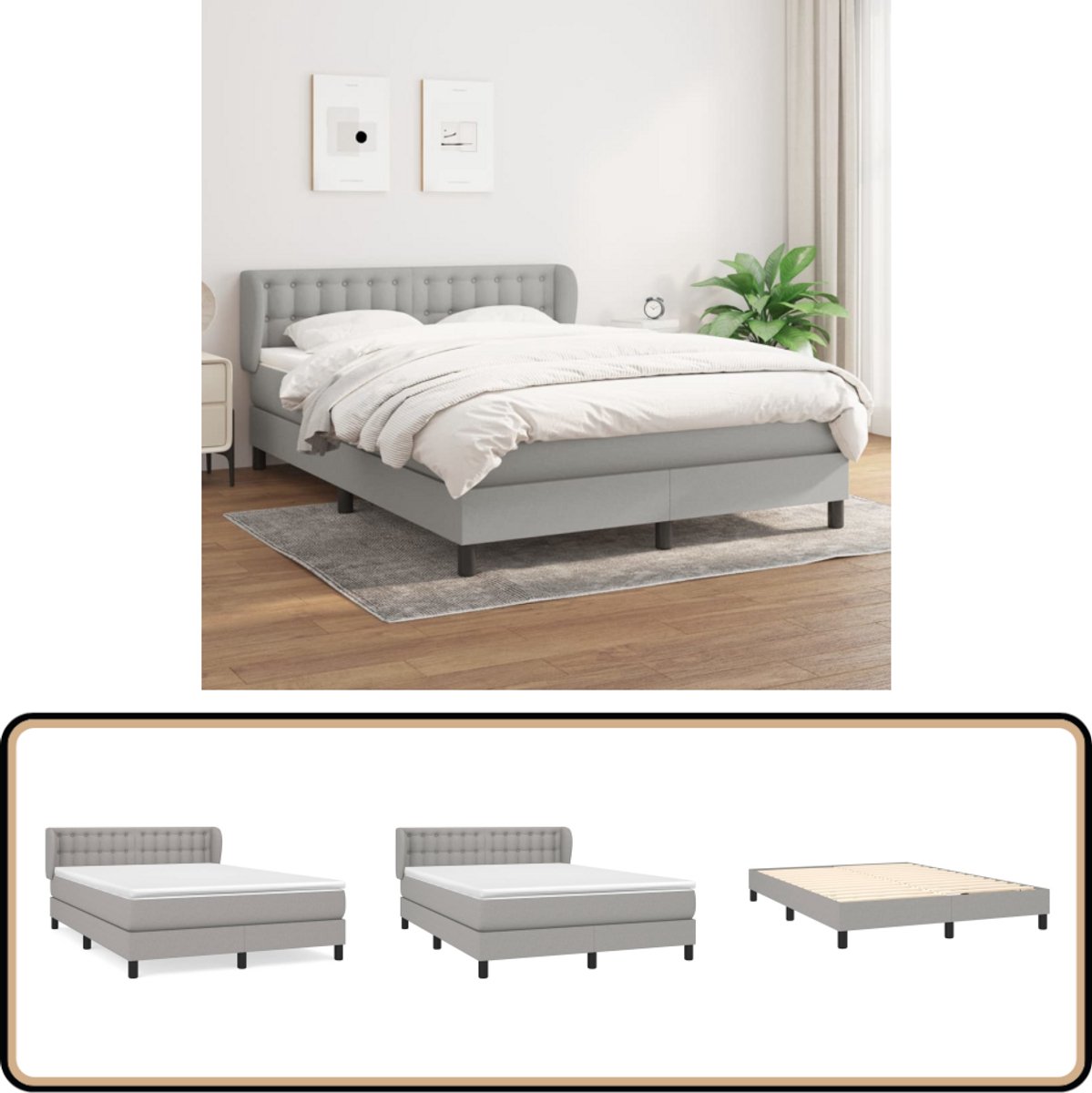 vidaXL Boxspring - Lichtgrijs - 140x190 cm - Inclusief Matras Boxspringbed - Boxsprings - Slaapkamerinrichting - Bed Frame - Tweepersoonsbed