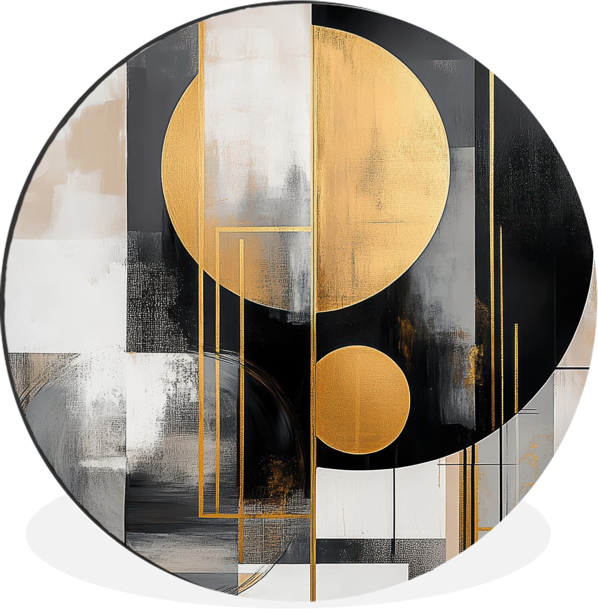 WallCircle Wandcirkel - Muurcirkel - Abstract - Goud - Zilver - Vormen - Aesthetic - Modern - Aluminium - Dibond - 30x30 cm - Binnen en Buiten Abstracte vormen