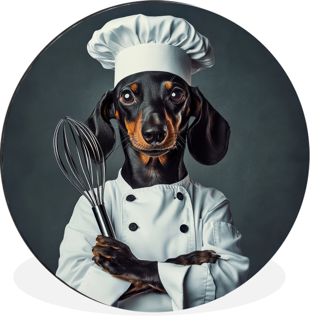 WallCircle Wandcirkel - Muurcirkel - Hond - Garde - Kok - Aluminium - Dibond - 140x140 cm - Binnen en Buiten Hond - Kokskleding