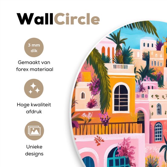 WallCircle® Cercle Mural 120x120 cm - Cercle Mural Coloré - Rose - Oranje - Jaune - Fleurs - Décoration murale salon - Décoration murale chambre - Accessoires de décoration de chambre - Tableaux ronds XXL