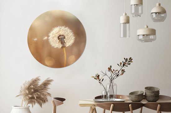 WallCircle - Wandcirkel - Muurcirkel - Paardenbloem - Beige - Natuur - Bloem - Aluminium - Dibond - 90x90 cm - Binnen en Buiten