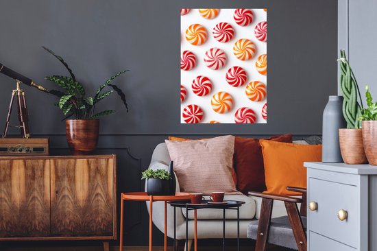Muurstickers - Sticker Folie - Snoep - Patroon - Rood - Oranje - 60x80 cm - Plakfolie - Muurstickers Kinderkamer - Zelfklevend Behang - Zelfklevend behangpapier - Stickerfolie