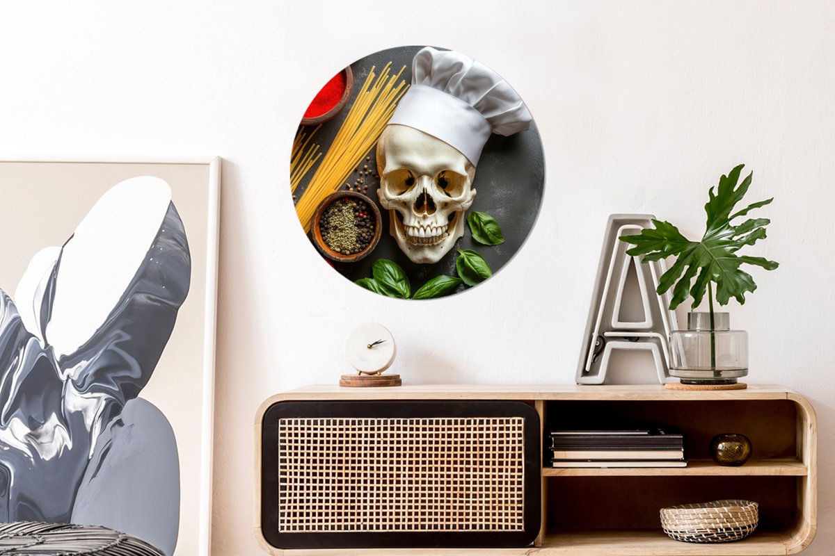 WallCircle Wandcirkel - Muurcirkel - Skelet - Kruiden - Eten - Schedel - Kok - Aluminium - Dibond - 60x60 cm - Binnen en Buiten