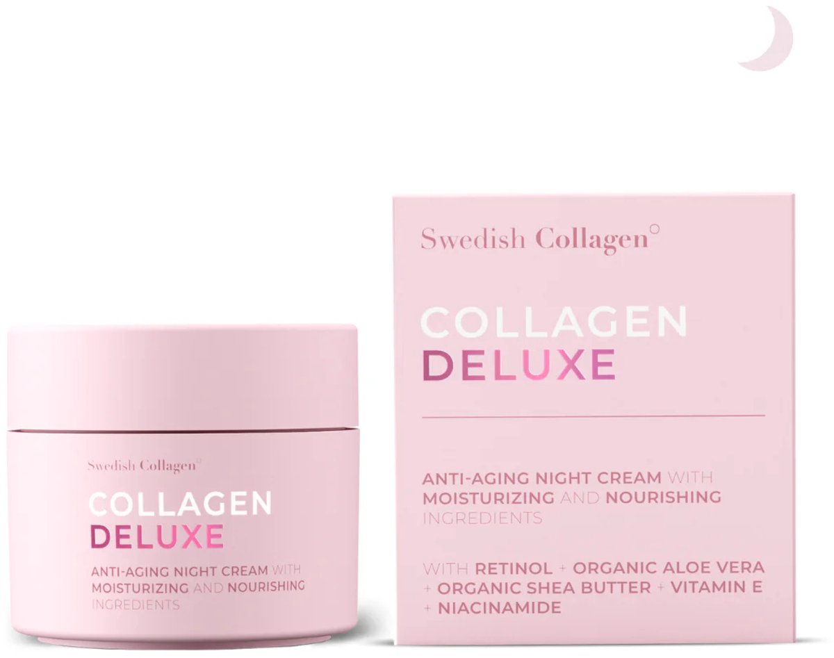 Collagen DeLuxe Night Cream-Natuurlijke collageen nachtcrème voor huidverzorging-Huidverjonging-Hydraterend-Gezichtsverzorging met collageen-Stralende en stevige huid-Vegan-Rimpelvermindering-Egale en gladde huid- Voor een stralend huid- 50 ml