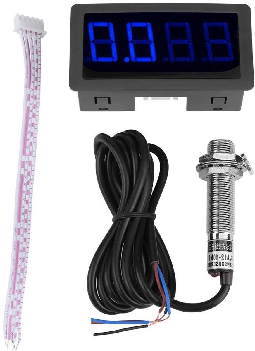Toerenteller 4 digitale LED-displaymeter met Hall-naderingsschakelaarsensor NPN (blauw)