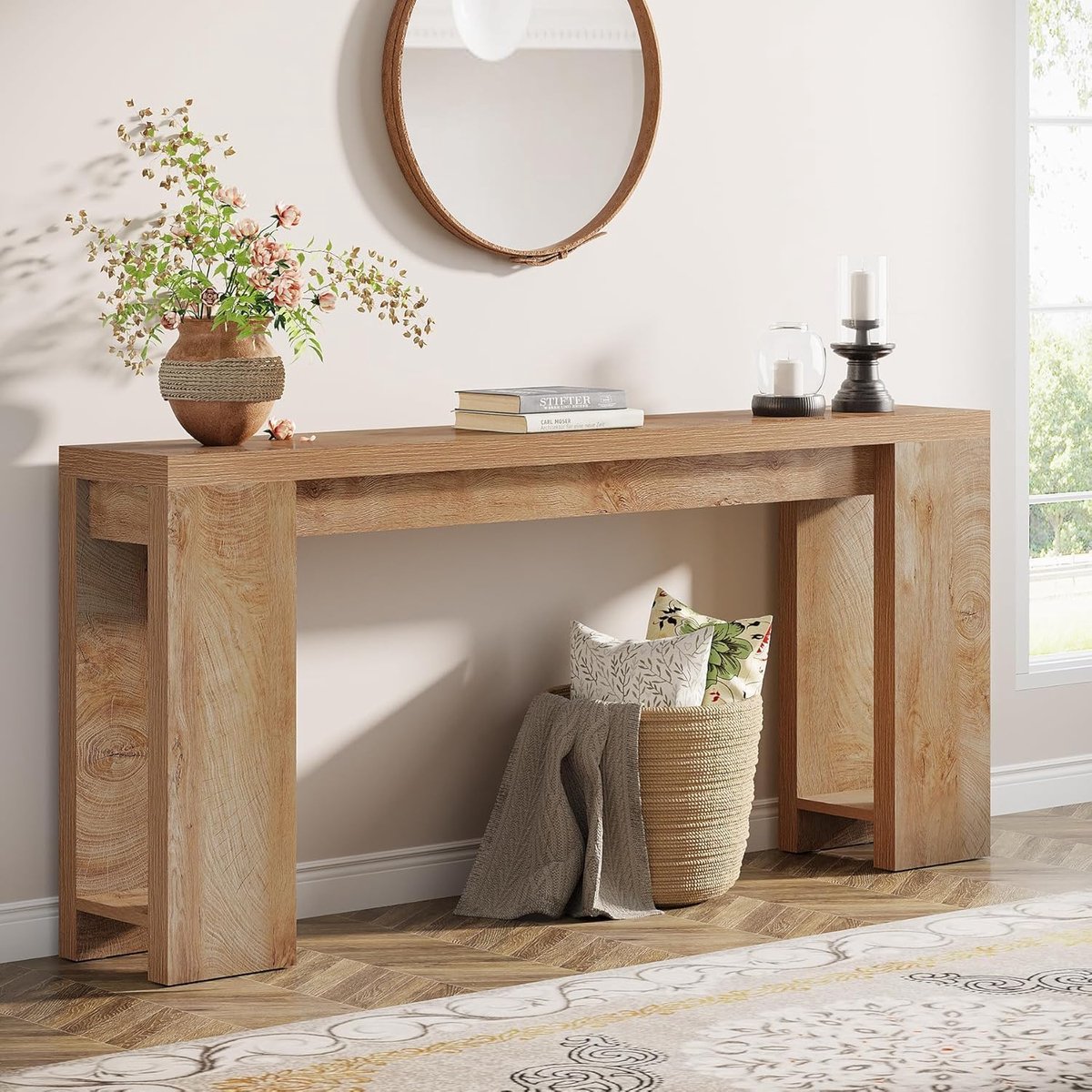 Tribesigns Consoletafel - Bijzettafel - Sidetable Industrieel - Houten - Natuurlijk Hout - 160 x 29.5 x 85 cm Eiken Bruin