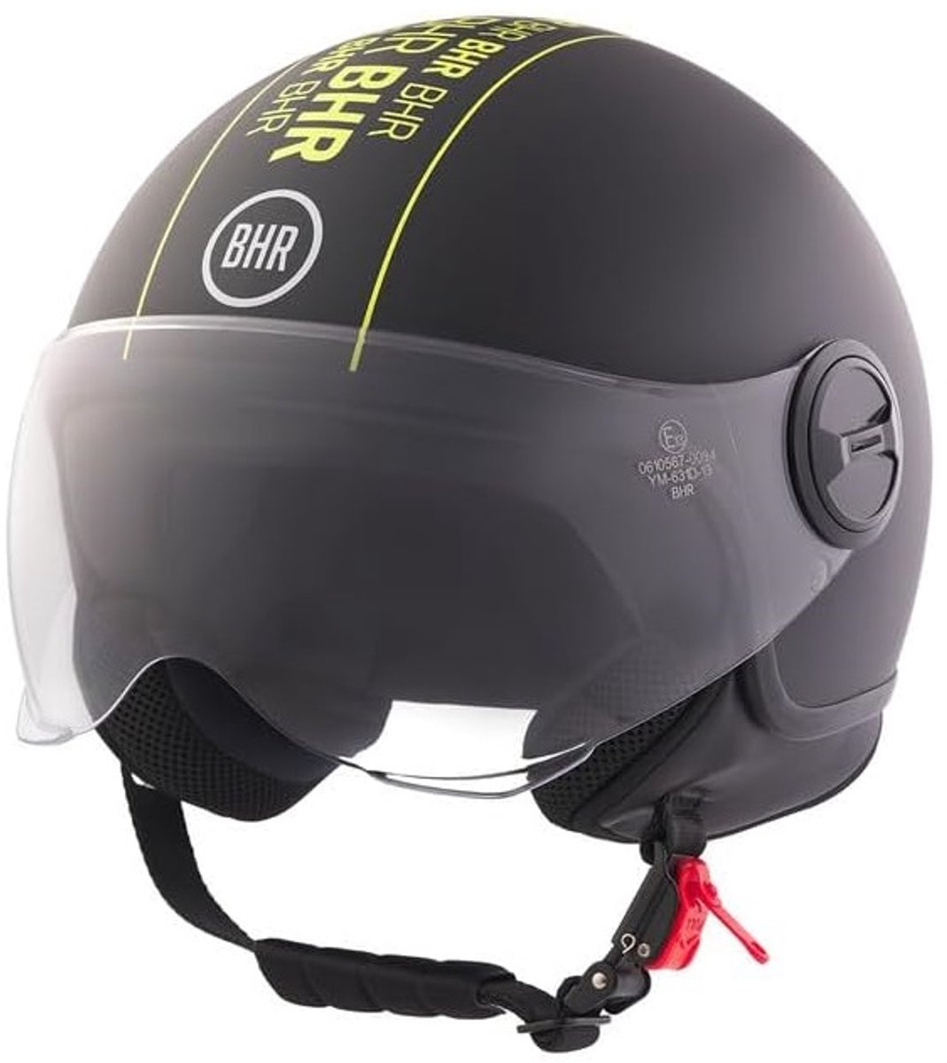 BHR 835 - Vespa helm - zwart stripe - maat M - jethelm matzwart - voor bromfiets, scooter en motor