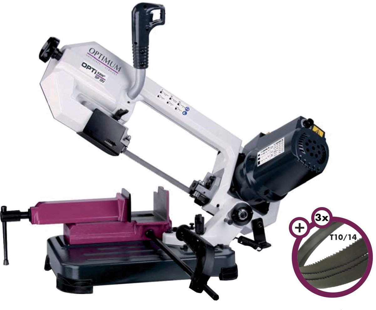Draagbare metaalbandzaag 0-60° zaagcapaciteit rond 125 mm 1 kW 230V met 3 extra lintzagen Optisaw SP13V PACK