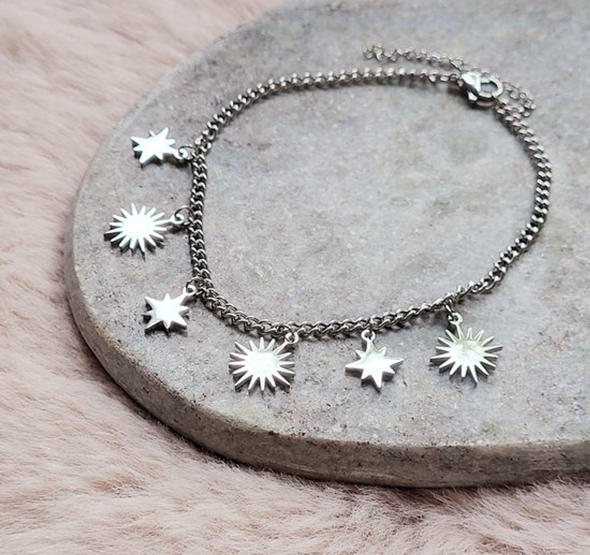 Jewels88 Enkelbandje Zon Sterren Zilver Dames- Enkelbandje Stainless Steel RVS Vrouw