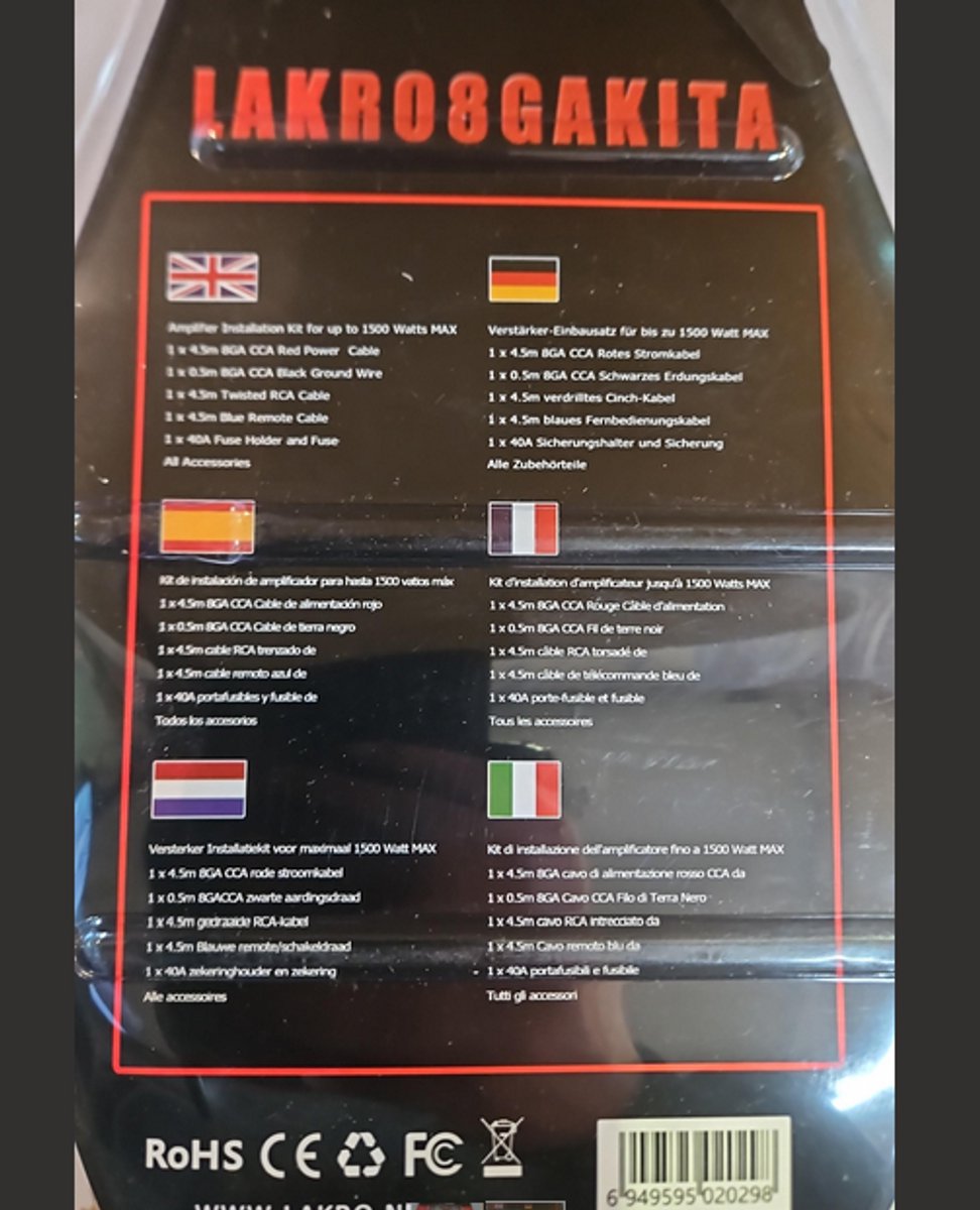 1500w Autoversterker Bedradingsset Audio Subwoofer AMP RCA Stroomkabel AGU Zekeringsset – foto 3