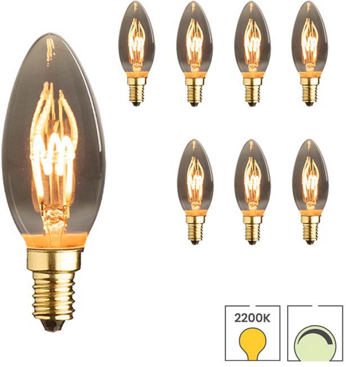 Lybardo - E14 LED Lamp - 8-pack - Kaarslamp - 2W Dimbaar - 2200K Extra Warmwit Licht
