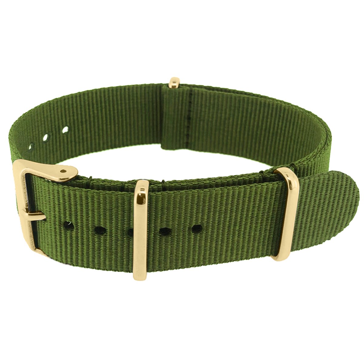 NATO Horlogeband G10 Military Nylon Strap - Original NATOS.com® - Legergroen - Goud Staal - 16mm