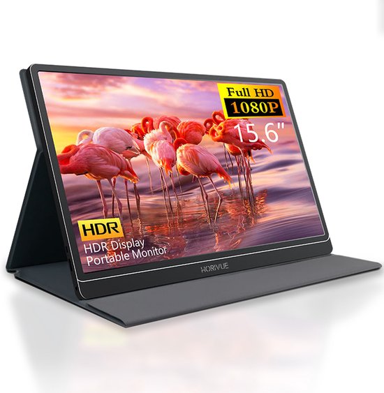 HoriVue Portable Monitor 15.6 inch - Full HD - Draagbare Monitor voor Laptop met Speakers - Gaming - IPS Beeldscherm - 1 Kabel - Zwart