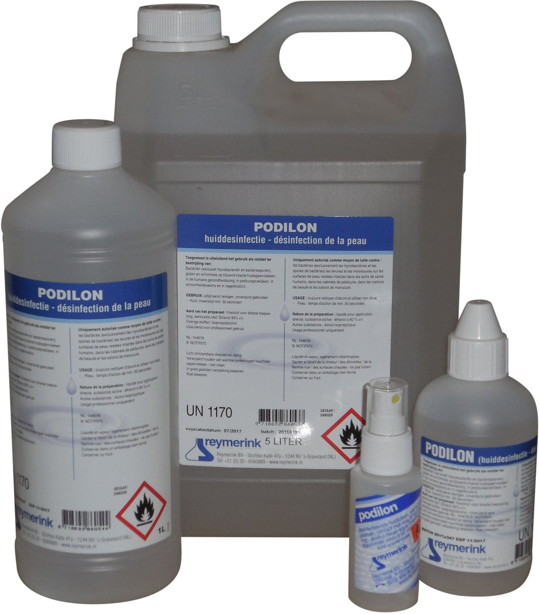 Reymerink - Podilon Desinfectie 1l | Desinfectie voor PMU, Tattoo, Beauty, Styliste, Kapper Studio & Laser Salon Huisarts Tandarts Praktijk | Laserkliniek | Desinfectiemiddel | Desinfectiespray | Pure Alcohol | Tatoeage Praktijk Schoonmaak