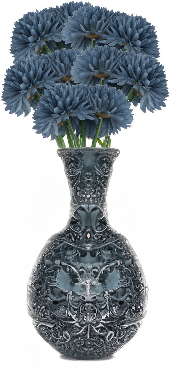 Chaks Kunstbloemen boeket dahlia - 5x - blauw - 26 cm - bloemstuk - onderhoudsvrij
