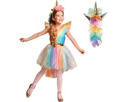 foto van Joya Kids® Regenboog Eenhoorn Verkleed Jurk Set | Unicorn Jurk kostuum | Prinsessen jurk verkleedjurk + Haarband | Maat 140-146 - XL | Cadeau meisje