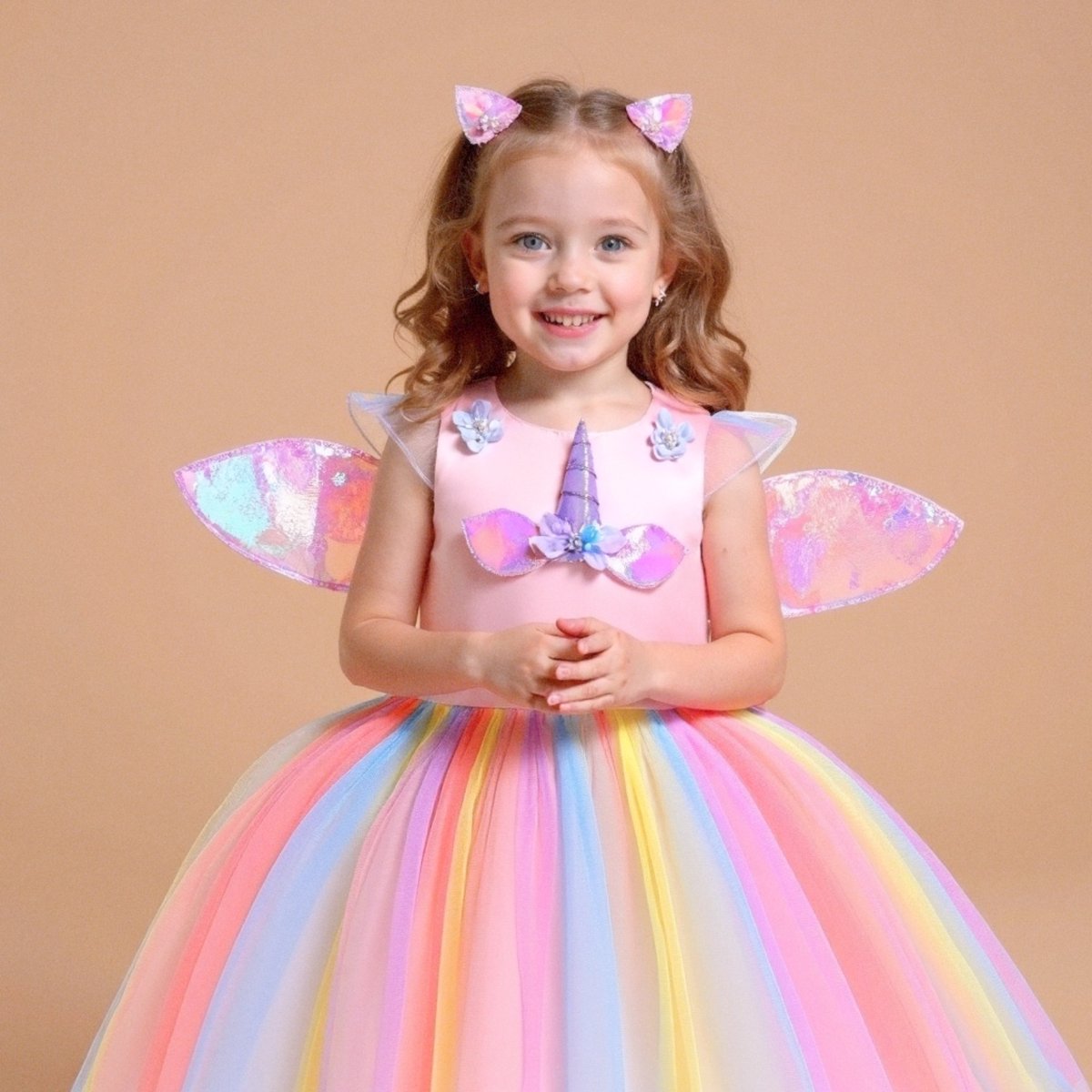 Joya Kids® Roze Eenhoorn Verkleed Jurk | Unicorn Jurk kostuum | Prinsessen jurk verkleedjurk + Haarband | Maat 104-110 (110) | Sinterklaas kado cadeau meisje — afbeelding 5