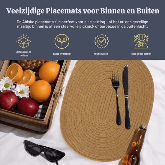 Napperons de Sophie Nordinn® - Set de table Abisko (Jute) - Set (4 pièces) de Katoen - 43 cm x 34 cm