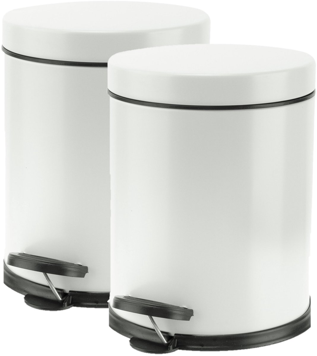 Cosy & Trendy Pedaalemmer - 2x - wit - 5 liter - 24 cm - RVS - Vuilnisbak